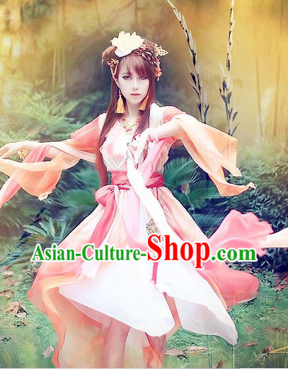 Pink and White Traditional Ancient Chinese Guzhuang Hanfu Fairy Clothing for Women