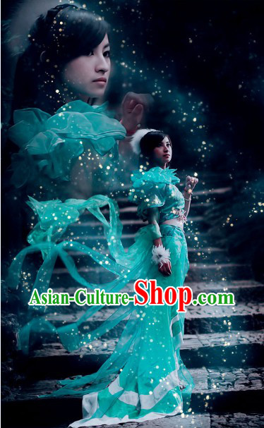 Green Chinese Biyao Cosplay Costumes and Headdress