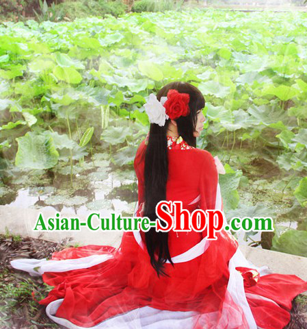 Ancient Chinese Red Princess Cosplay Costumes Complete Set