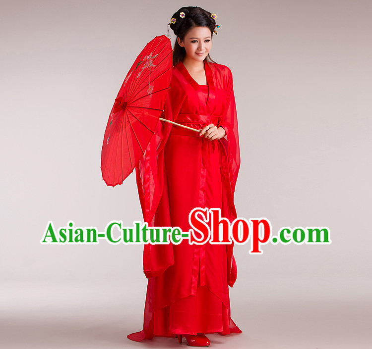 Ancient Chinese Red Dragon Lady Costume for Women