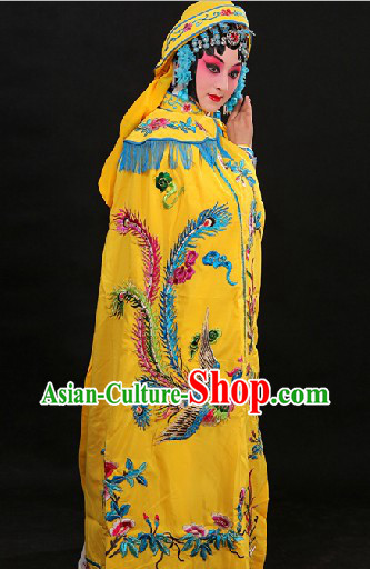 Yellow Traditional Chinese Princess Phoenix Embroidery Cape