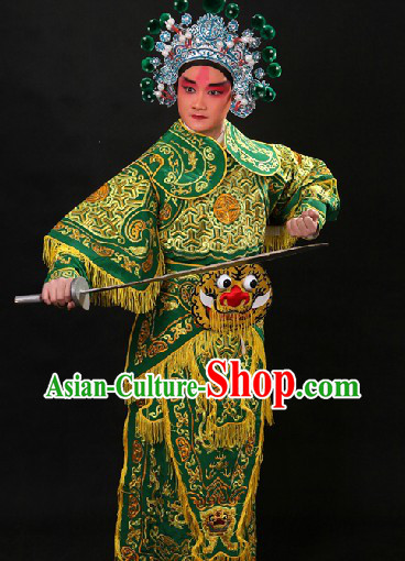 Traditional Chinese Opera Hero Wusheng General Character Outfit and Hat