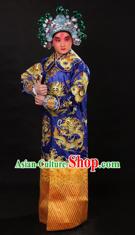 Blue Traditional Chinese Xue Pinggui Dragon Embroidery Jianyi Suit and Hat for Men