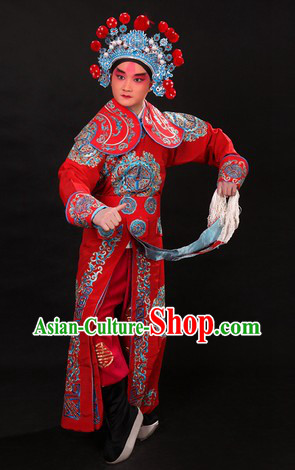 Traditional Chinese Wusheng Character Outfit and Helmet for Men