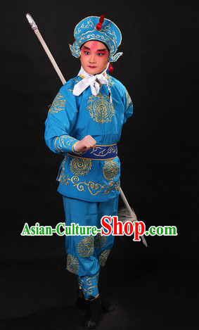 Blue Traditional Chinese Warrior Costume and Helmet