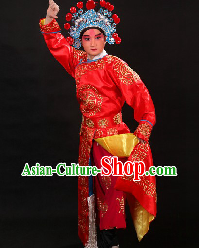 Red Traditional Chinese Beijing Opera Wusheng Role Costumes and Hat