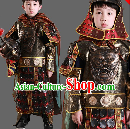 Ancient Chinese General Armor Costumes and Hat for Kids Boys