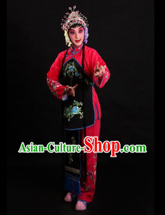 Traditional Chinese Red Stage Performance Waitress Costumes for Women