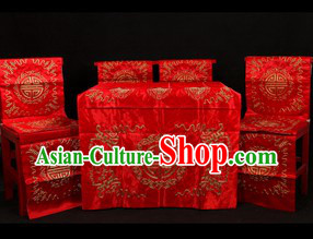 Traditional Chinese Peking Opera Imperial Palace Desk and Four Chairs Background