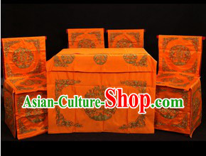 Traditional Chinese Opera Stage Performance Desk and Four Chairs Background