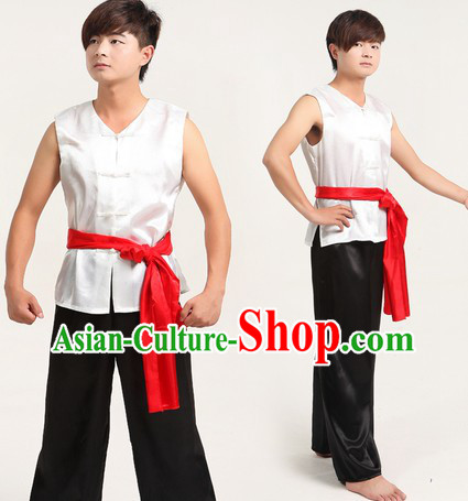 Black and White Traditional Chinese Drum Player Dragon Dancer Costume for Men