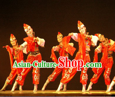 Chinese Riding on Horseback Dance Costumes and Hat for Women