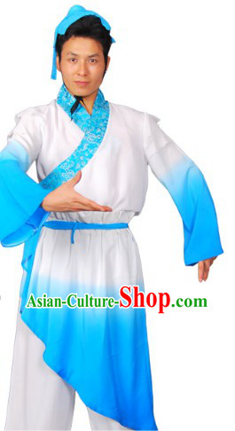 Colour Transition Chinese Classical Dancing Costumes and Headband Complete Set for Men