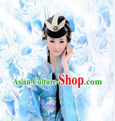 Chinese Ancient Skyblue Princess Guzhuang Costumes for Ladies