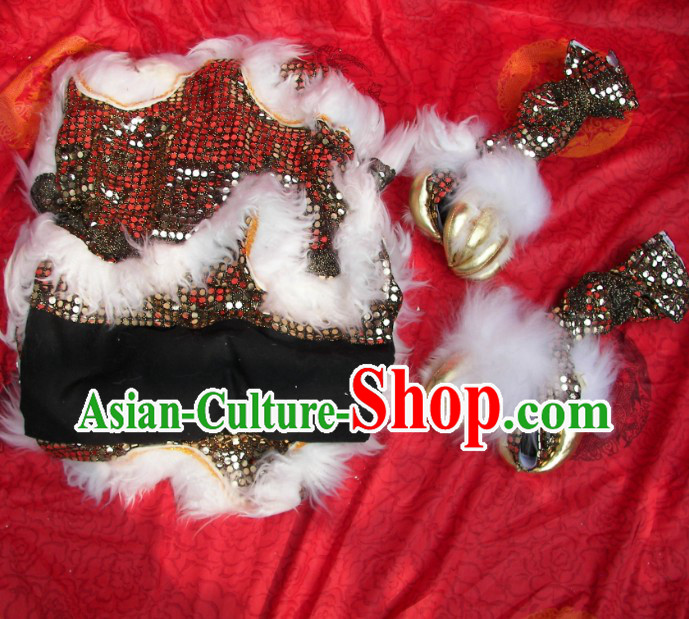 Black Sequins White Wool Chinese Festival Celebration Two Pairs of Lion Dance Pants and Shoes Covers