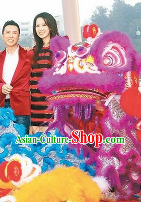 Business Opening Purple Long Wool Lion Dance Costume Full Set