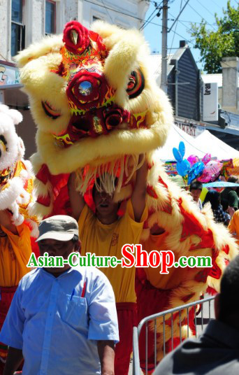 Traditional Fut San Type Long Wool Lion Dance Costumes Full Set