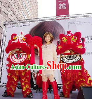 Red Color Chinese Lunar New Year Events Lion Dancing Head and Body Costumes Complete Set