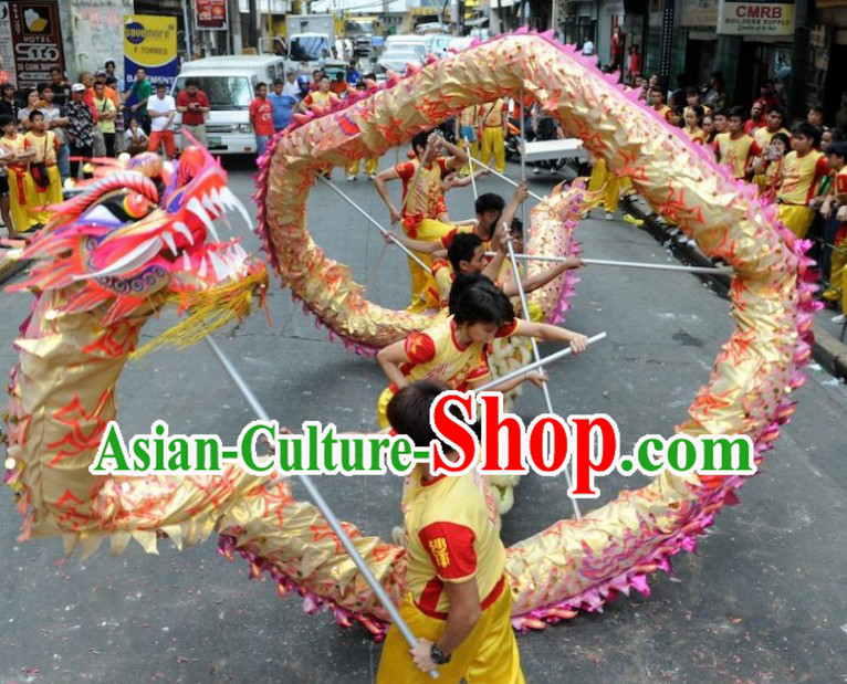 Luminated Gold Festival Celebration Chinese Dragon Dancing Costumes Complete Set