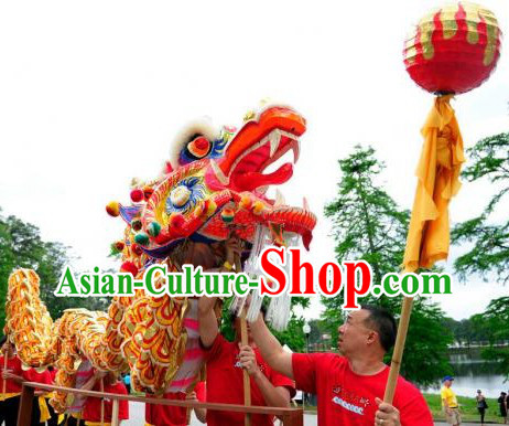 Supreme Best Red and Gold Chinese Festival Handmade Dragon Dance Equipment Full Set