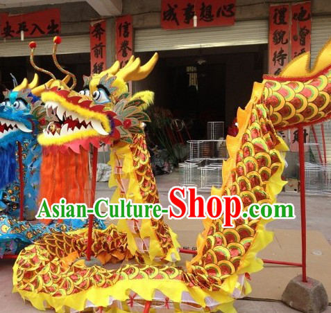 Traditional Handmade Red Scale Yellow Dragon Dancing Costumes Complete Set