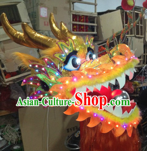 LED Luminous Flame Yellow Chinese Dragon Dance Head