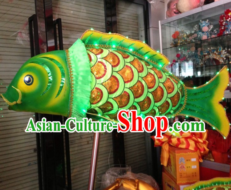 Green LED Luminous Chinese Traditional Fish Dance Prop