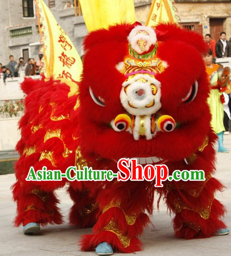 Supreme Red and Gold Competition and Performance Lion Dance Costumes Full Set