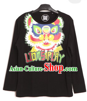Black Lion Dance Cotton T-shirt