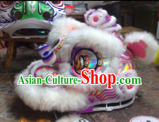 Laser Style White Wool Hok San Performance and Competition Top Lion Dance Costumes Complete Set