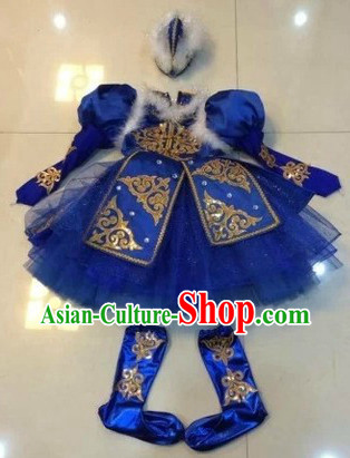 Chinese Folk Ethnic Mongolian Dance Costumes and Headwear for Women