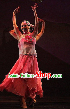 Asian Fan Dance Dress Rehearsal and Headwear Full Set