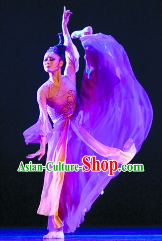 Chinese Classical Solo Dance Costumes and Headwear Complete Set