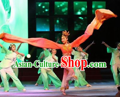 Chinese Water Sleeve Stage Performance Dance Costumes and Headwear for Women