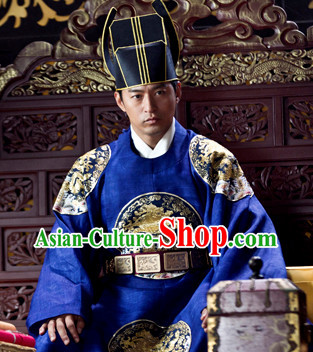 Ancient Korean Emperor Costumes and Hat Complete Set for Men