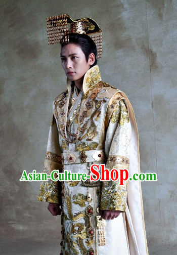 Ancient Korean Imperial Emperor Dragon Clothing and Crown Complete Set