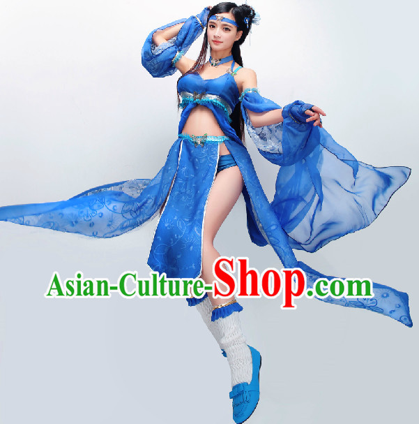 Chinese Blue Princess Cosplay Swordswoman Costumes Complete Set