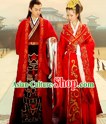 Traditional Chinese Wedding Dresses Two Complete Set for Brides and Bridegroom