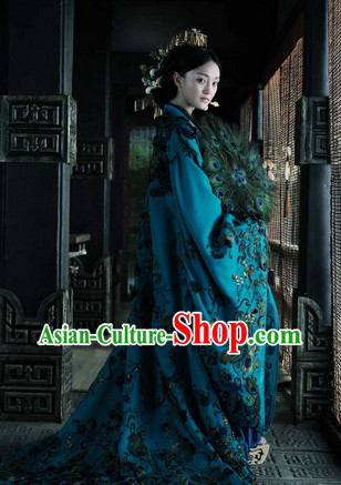 Ancient Chinese Empress Long Dress and Headwear Complete Set