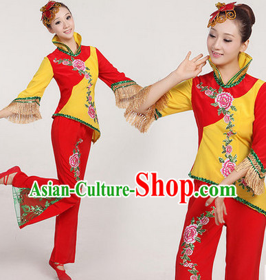 Professional Chinese Yang Ge Group Dancing Outfit Complete Set