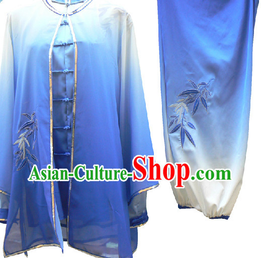 Color Transition Bamboo Embroidery Tai Chi Suit and Cape