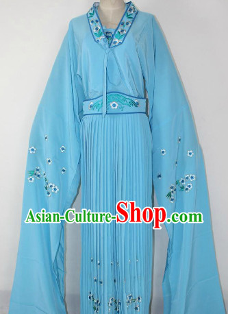 Chinese Ancient Blue Long Sleeves Dance Costumes