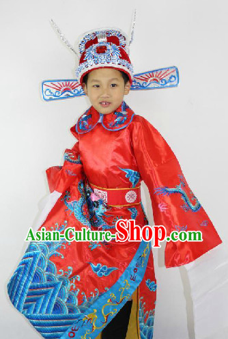 Traditional Chinese Stage Official Costumes and Hat for Children