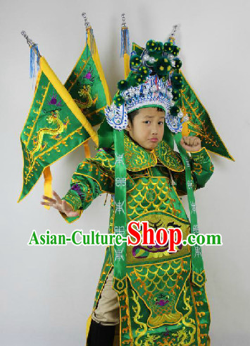 Traditional Chinese Beijing Opera General Costumes and Hat Complete Set for Primary School Children
