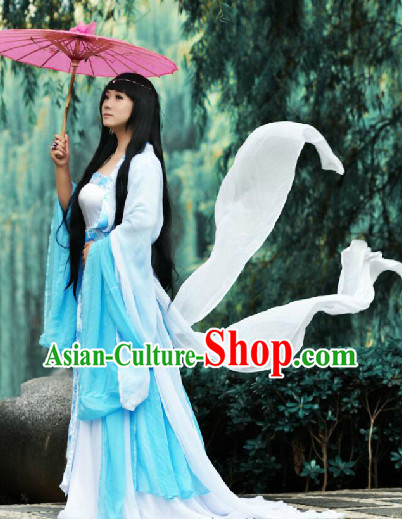 Blue and White Fairy Costumess and Umbrella Complete Set