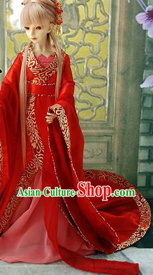 Long Trail Red Bridal Wedding Dress for Women