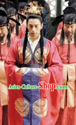Ancient Korean Palace Imperial Emperor Costumes and Coronet Complete Set