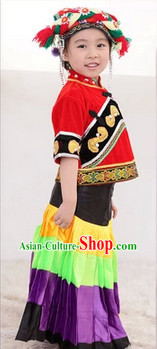 Traditional Yi Ethnic Group Dancing Costumes for Kids