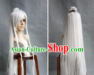 Ancient Chinese White Long Wig for Men