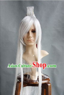 Ancient Chinese White Long Wig for Men